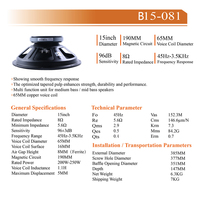 Système de haut-parleurs de ligne active pour extérieur bQP15-081, enceintes 15 pouces, équipement audio, bobine vocale 65 mm, subwoofer passif, système de sonorisation.