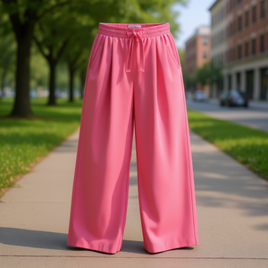 Pantalones de Pierna Ancha para Mujer, Cintura Alta, Largo hasta el Tobillo, Corte Holgado, Plisados, con Cordón, Color Sólido, Transpirables, Casuales, de Verano - Product Image 3