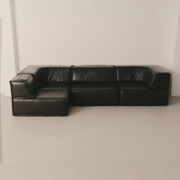 Canapé d'angle modulaire en cuir, style italien de luxe, noir, design bloc de tofu, ensemble pour salon
