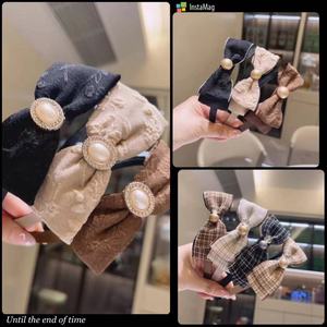 Bandeaux à carreaux avec nœud papillon pour femmes, avec décor de perles, accessoires pour cheveux décontractés pour l'automne et l'hiver 2023 - Product Image 2