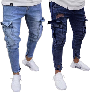 <span class=keywords><strong>Jeans</strong></span> Casual da Uomo Nuovi all'Ingrosso, Taglie Grandi, con Cerniera, Strappi, Stile Dritto, Tasche <span class=keywords><strong>Laterali</strong></span> e Logo in Vita, Pantaloni Lunghi da Esterno - Product Image 1