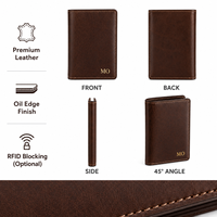 Dompet Kartu Kulit Premium Coklat Vintage Langsung dari Pabrik Dengan Logo Emas Jahitan Klasik OEM ODM Kemasan Kustom Hadiah Bisnis