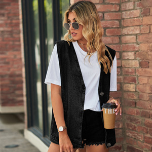 À la mode Denim <span class=keywords><strong>sans</strong></span> manches <span class=keywords><strong>gilet</strong></span> femmes couleur unie rétro Denim <span class=keywords><strong>gilet</strong></span> veste poche ample manteau <span class=keywords><strong>Gilet</strong></span> - Product Image 4