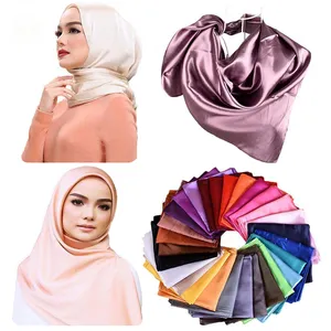 2023 Hot Sale Custom Luxury Design Solid Color Hair Scarfs Square 90*90cm Black Woman Silk Satin Scarf