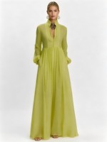 Robe longue plissée à col montant et manches longues boutonnée pour femme avec poches, élégante, fluide, coupe oversize, couleur personnalisée ODM/OEM