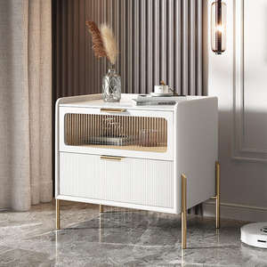 Chevet moderne en bois massif de luxe haut de gamme avec 2 tiroirs pour appartement chambre à coucher - Product Image 6