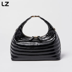 Sacs à bandoulière en cuir verni LZ personnalisés pour femmes, petit sac de soirée sous le bras en forme de lune, pochette en cuir véritable avec bandoulière - Product Image 2