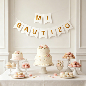 Striscione Rettangolare con Design a Bandiera Guirnalda Mi Bautizo, Lettere Bianche e Oro, 10 Pezzi, 4M, per Feste - Product Image 5