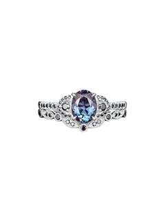 Anillo de Compromiso y Boda Único de Plata de Ley 925 Chapado en Oro de 14k para Mujer, con Alexandrita Ovalada y Moissanita Negra - Product Image 5