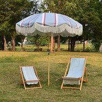 Chaise de plage en bois de luxe à franges, portable, 3 positions réglables, avec bretelles rayées, pour mobilier d'extérieur haut de gamme et stations balnéaires