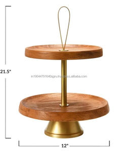 Best Quality Wooden 2 Tier Cake <b>Sweet</b> Serving Stand With Top Metal Lid And Metallic Bell Designed Base For <b>Christmas</b> Celebration - Product Image 4