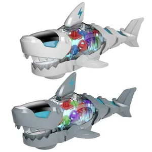 Tiburón eléctrico de juguete, con engranaje megalodon, transmisión, luz y música, simulación de rompecabezas educativo