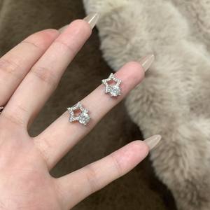 S925 Pure Silver Luxury Daily Jewelry Set for Women <b>Light</b> Cute Full Diamond <b>Star</b> Necklace Earrings Sparkling Collarbone Chain - Product Image 5