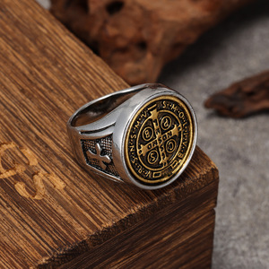 Anillo de Aleación para Hombre, Diseño Cruzado, Dos Tonos Plateados, Estilo Retro Europeo Americano, Joyería de Regalo Personalizada - Product Image 3