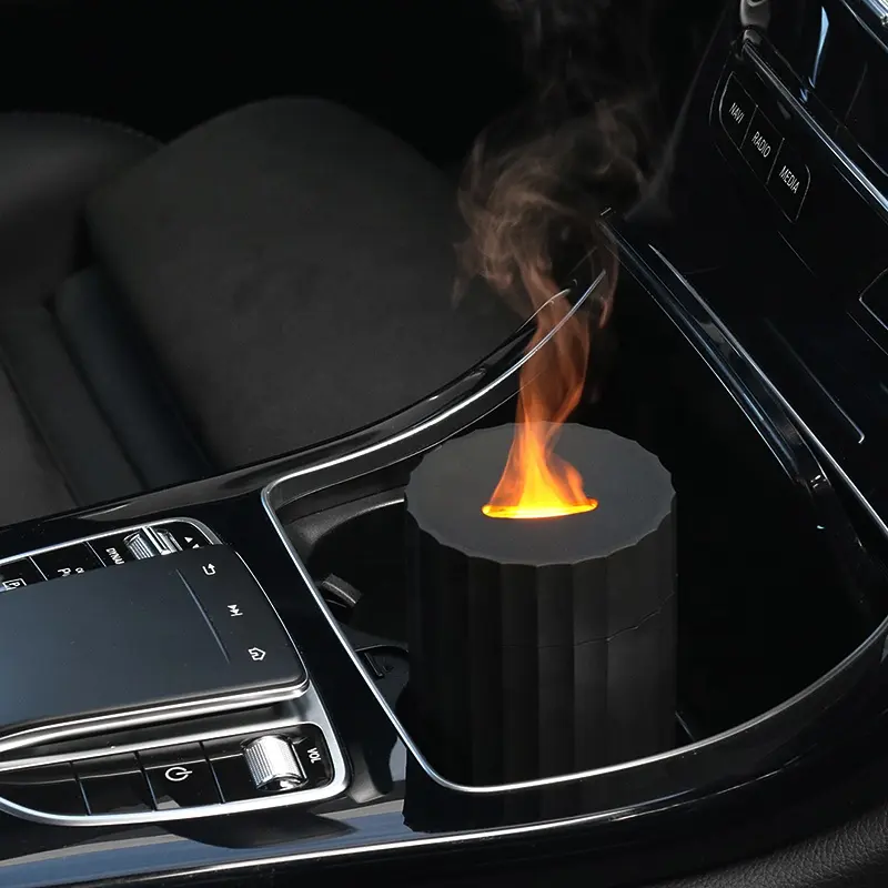 Kleurrijke Vlam Aroma Diffuser Auto Luchtbevochtiger Opgewaardeerd 100Ml 7 Vlam Kleuren Geruisloze Vuur Etherische Olie Diffuser Voor Auto Kantoor