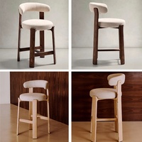 Tabouret de bar en bois de frêne massif blanc de style français, avec dossier et pieds hauts, pour comptoir de cuisine ou salle à manger à domicile