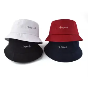High Quality Bucket Hat Hot Sale Old Style Distressed Custom Embroidery Logo Black Flat Embroidery Bucket Hat