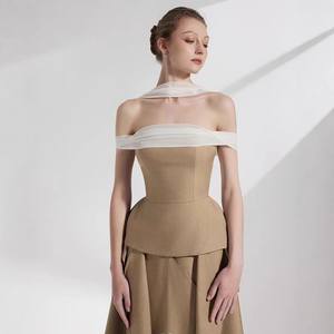 <span class=keywords><strong>Abito</strong></span> <span class=keywords><strong>Midi</strong></span> <span class=keywords><strong>monospalla</strong></span> in stile intellettuale vietnamita in due pezzi con gonna lunga asimmetrica intrecciata - Product Image 4