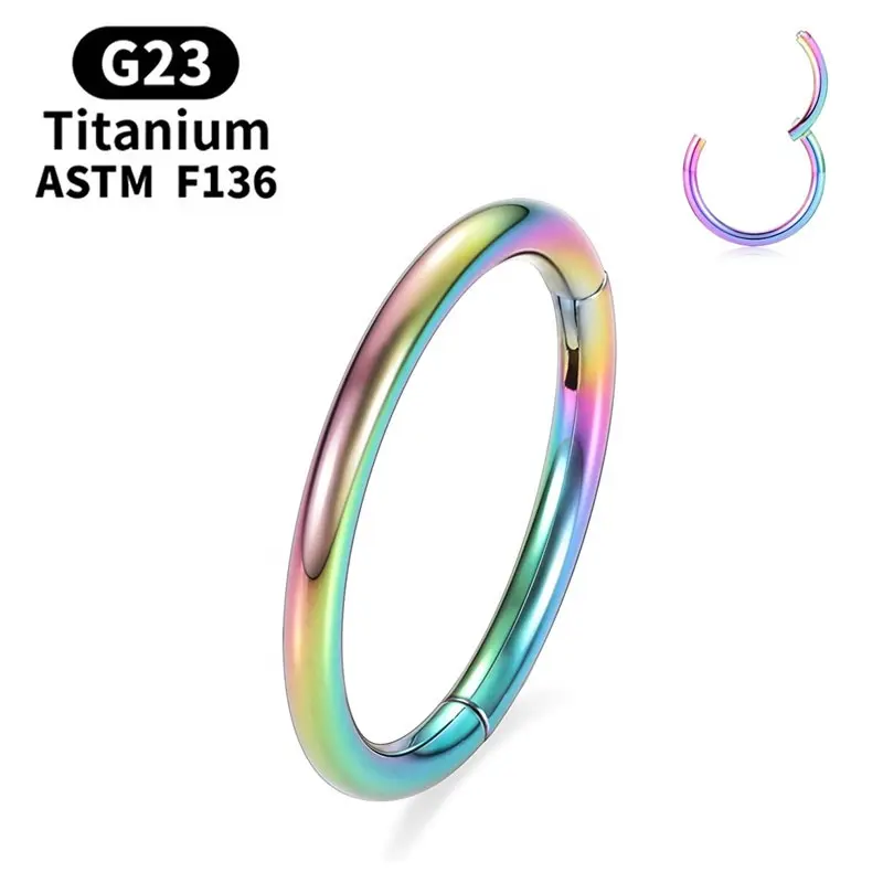 Optional G23 Titanium 16G Hinged Segment Ring Clicker Body Piercing Jewelry Earrings Nose Lip Ring with Rainbow Plating