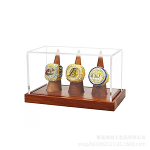 Boîte de présentation d'anneaux en bois avec couvercle en acrylique, support à 3 cônes pour anneaux de championnat, boîte de rangement pour bijoux de collection - Product Image 4