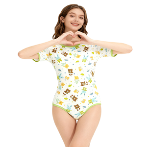 Body de Algodón Estampado para Adultos, Pijama Tipo Teddy, Ropa <span class=keywords><strong>ABDL</strong></span> con <span class=keywords><strong>Manga</strong></span> Corta y Broches en la Entrepierna para Hombres - Product Image 2