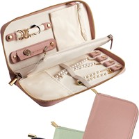 Pochette de voyage élégante et simple en PU avec fermeture éclair pour bijoux, organiseur portable pour boucles d'oreilles, bagues et colliers