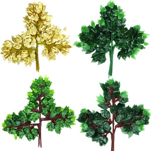 Bouquet de feuilles de banian artificielles en plastique et soie, vertes, pour décoration murale, maison, mariage, cadeaux d'affaires - Product Image 2