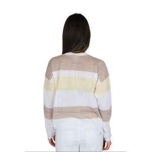 Pull en tricot rayé blanc beige Donna Maglia DKE8019, vêtements décontractés pour femmes - Product Image 3