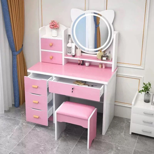 Juego de <span class=keywords><strong>tocador</strong></span> rosa moderno al por mayor, mesa de maquillaje con forma de gato, espejo, mesa de maquillaje popular para niñas, estilo princesa - Product Image 1