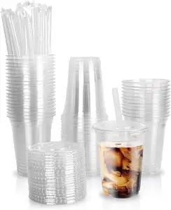 16 ऑउंस क्लियर प्लास्टिक कप, कोल्ड ड्रिंक, आइस्ड कॉफी, मिल्कशेक, स्मूदी के लिए पीईटी क्लियर डिस्पोजेबल कप
