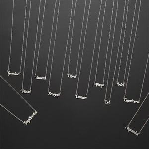 Colliers ras <span class=keywords><strong>du</strong></span> cou en acier inoxydable plaqué or 18 carats, pendentifs zodiacaux rétro minimalistes, style anglais, vente en gros - Product Image 3