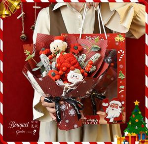 Nouveau Bouquet Cadeau de Noël Ours en Crochet <span class=keywords><strong>Fleurs</strong></span> Artificielles de Laurier Boules Argentées pour Petite Amie Réveillon du Nouvel An Père Noël - Product Image 2