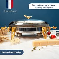 Plat à réchaud ovale en verre argenté 3L avec support en acier inoxydable, chauffage par bougie, équipement commercial pour hôtels