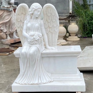 Statua Tradizionale <span class=keywords><strong>di</strong></span> <span class=keywords><strong>Angelo</strong></span> Piangente con <span class=keywords><strong>Ali</strong></span> in Marmo Bianco per Esterni, Scultura in <span class=keywords><strong>Pietra</strong></span> per Lapidi Cimiteriali - Product Image 2
