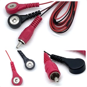 Fiche d'alimentation mâle CC vers double électrode à bouton-pression rouge et noir, faisceau de câbles 2 conducteurs avec protections anti-traction - Product Image 2