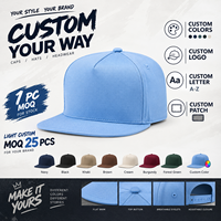 Casquettes Originales 5 Panneaux à Visière Plate, Profil Élevé, Structurées en Sergé de Coton, Vierge, Streetwear, Personnalisables