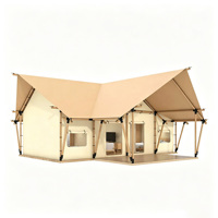 Tente Safari 5x9m en Toile de Coton Oxford avec Matériaux PVC/PVDF, Ouverture Rapide Quatre Saisons, Portable, Droite, 2 Chambres, 4 Personnes