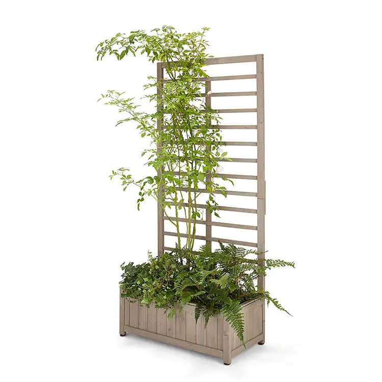 QUAWE-macetas de jardín para exteriores, caja grande de madera con enrejado de celosía para plantas de escalada