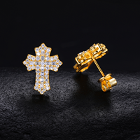 Boucles d'oreilles exquises en argent S925 et moissanite, boucles d'oreilles croix, boucles d'oreilles simples, boucles d'oreilles tendance hip-hop en stock