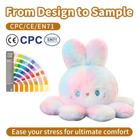 Peluche Réversible Arc-en-ciel Dégradé Pieuvre Lapin, Poupée de Machine à Griffes, Coussin Décoratif, Cadeau d'Anniversaire