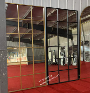 Bán buôn 80x180 90x180cm lớn màu đen kim loại khung gương sắt cử<span class=keywords><strong>a</strong></span> sổ xem gương cho tường nạc và sàn Vàng thay đồ gương - Product Image 2
