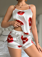 Piyama Wanita Mewah Bahan Satin Halus dengan Pinggang Elastis, Logo Custom, Baju Tidur Musim Panas dan Semi