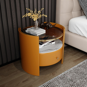 Modern Luxury Glass Top Nightstand Home Design Solid Wood <strong>Round</strong> Night Stand <strong>Bedside</strong> <strong>Tables</strong> - Product Image 2