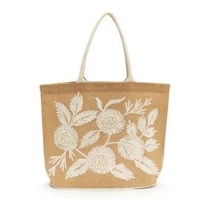 Customized Logo Women's Eco-Friendly Jute Cotton <b>Tote</b> Handbags Fashionable Embroidered Shopping <b>Bags</b> <b>With</b> <b>Pocket</b> Personalized - Product Image 1