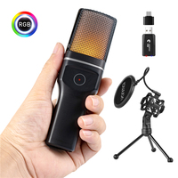 Microphone à condensateur sans fil rechargeable RGB 2.4G OEM d'usine, réduction de bruit, 48KHz/16bit, pour utilisation sur ordinateur, TikTok, YouTube