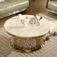 Mesa de centro de mármol redonda de lujo moderna con marco de oro de acero inoxidable para comedor en la sala de estar