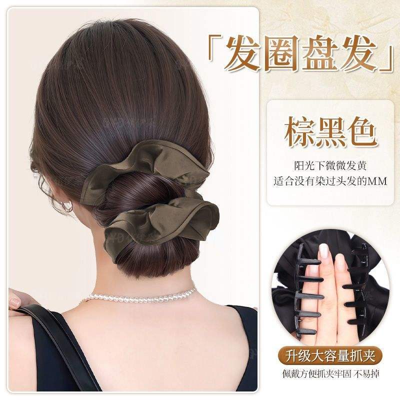 ยางรัดผมซาตินสีน้ำตาล [น้ำตาล-ดำ]