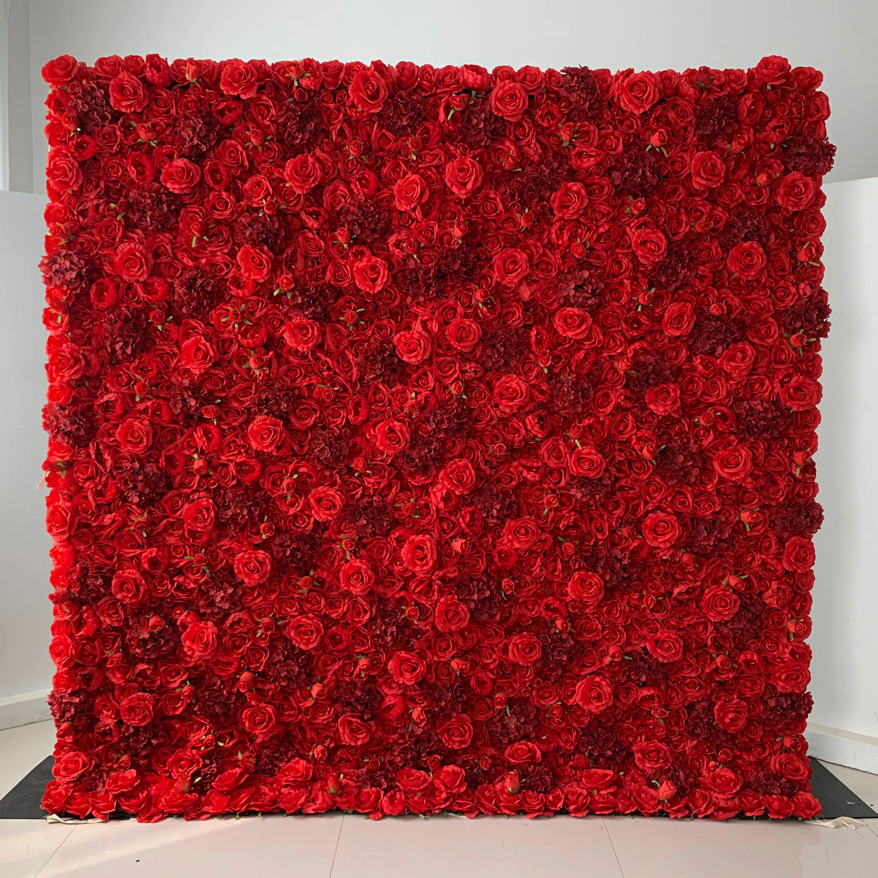 AFW003 Custom Wedding Cloth FlowerWall Artificial Silk Red Rose Flower-Wall-Backdrop Panel Flower Decorative Flowers For Wall