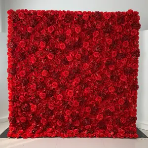 Custom Wedding Cloth FlowerWall Artificial Silk Red Rose Flower-Wall-Backdrop Painel Flor Flores Decorativas Para Parede