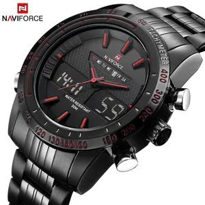 NAVIFORCE 9024 Sports Watches Men Wrist Digital Quartz Tachymeter Black Dial Water Resistant Calender Timer Casual Man Watch